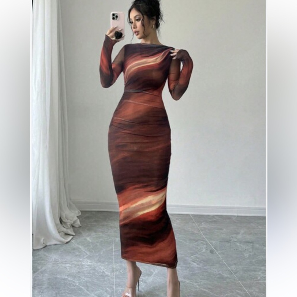 NWOT SHEIN Multicolor Swirl Midi Dress size ladies large